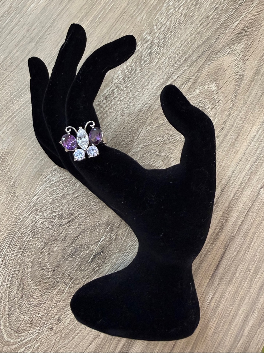 Ring Butterfly Sterling with Amethyst  and Simulants Size 7.5-Preowned
